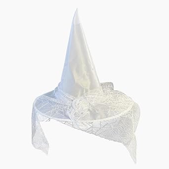 Halloween White Witch Hat Spiders Web Veils Wizard Cap Women Wide Brim Pointed Hat Party Cosplay Costume