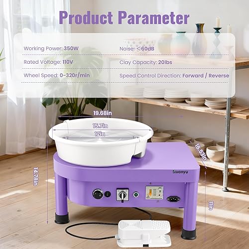 Miniatura 6 de Huanyu Pottery Wheel Machine, 12-Inch Bat System Manual & Foot Pedal Control Electric Ceramic Wheel Forming Machine Art Clay DIY Sculpting Tool Kit
