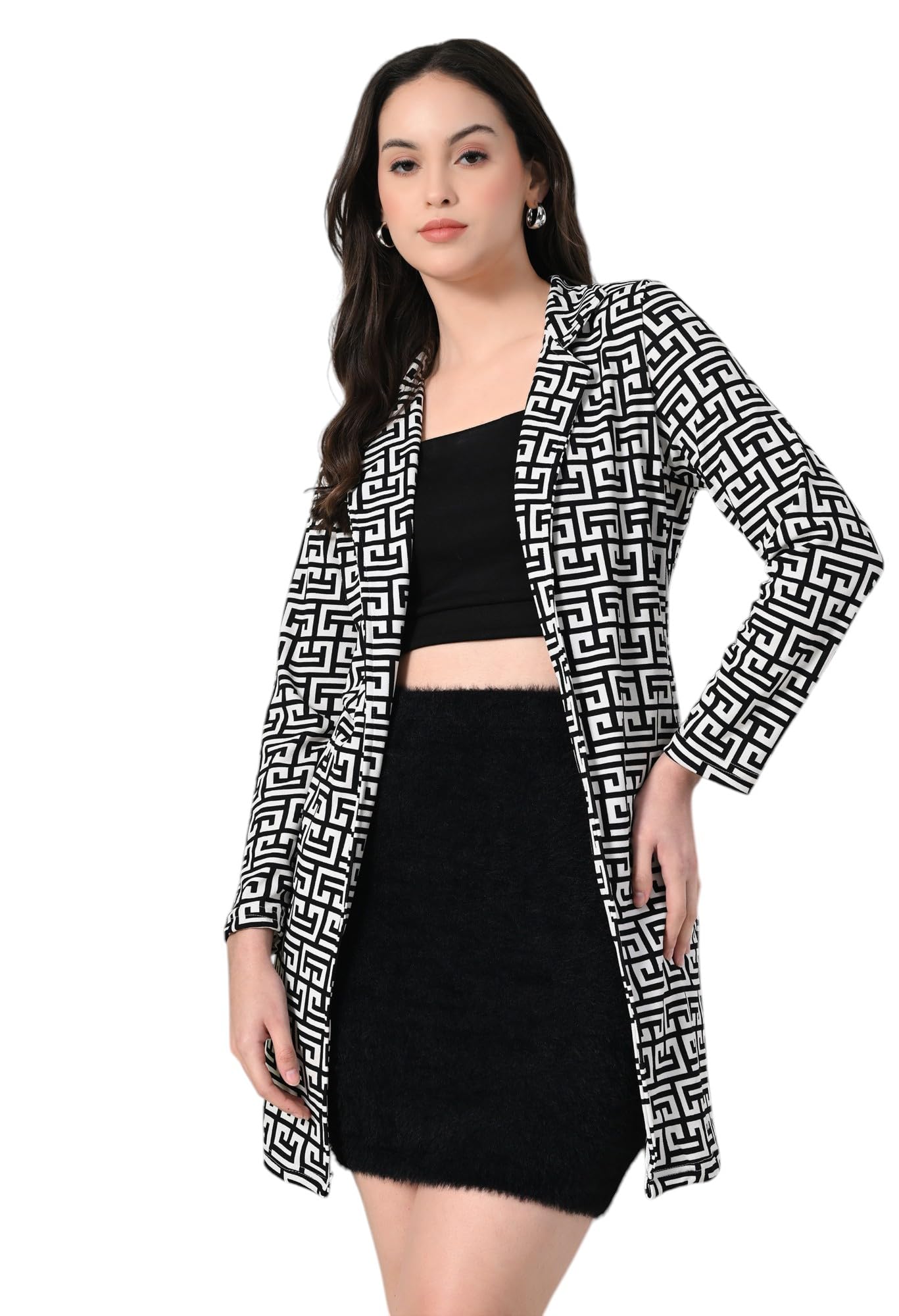 Printed Women Solid Front Open Neck Shrug (467)