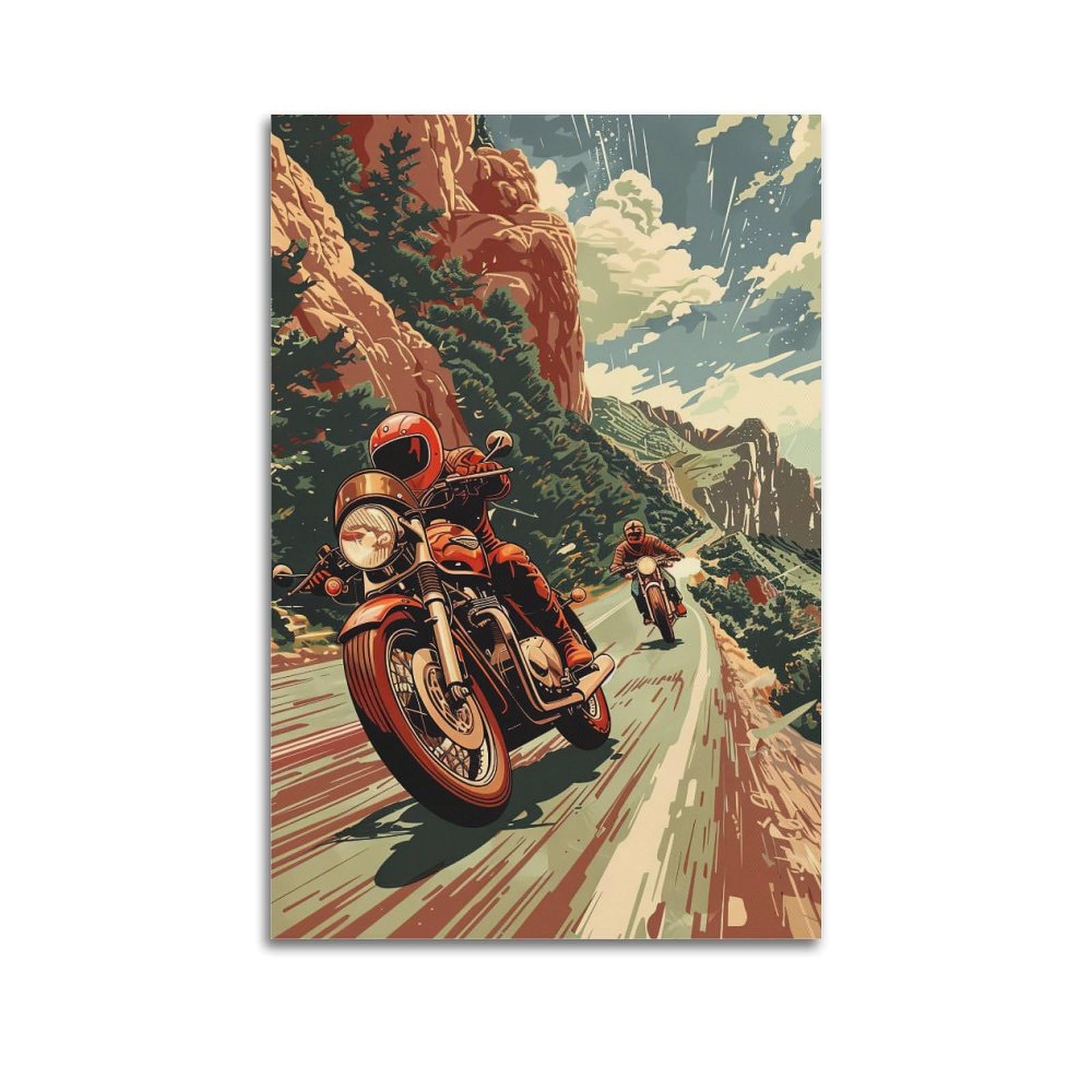 YRNQ Vintage Motorbike Poster Motorcycles Riding Rider Artwork Decorative Painting Canvas Wall Artworks Picture 16x24inch(40x60cm)