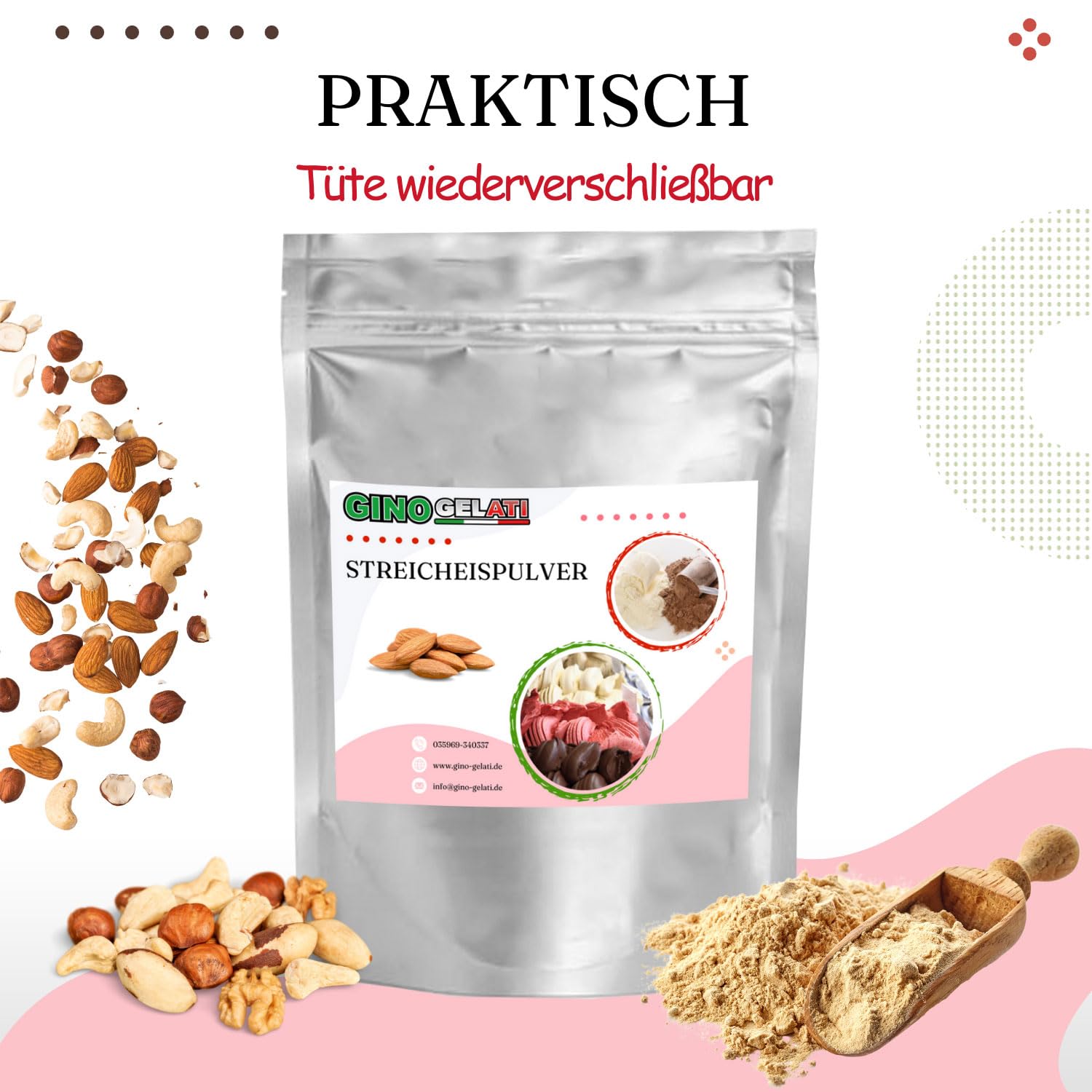 Gino Gelati Steicheis Pulver mit verschiedenen Schokoladen Geschmäckern, Made in Germany, schnelle und einfache Zubereitung, Schokoladen Eismix für Zuhause (100 Kg, Tiramisu)