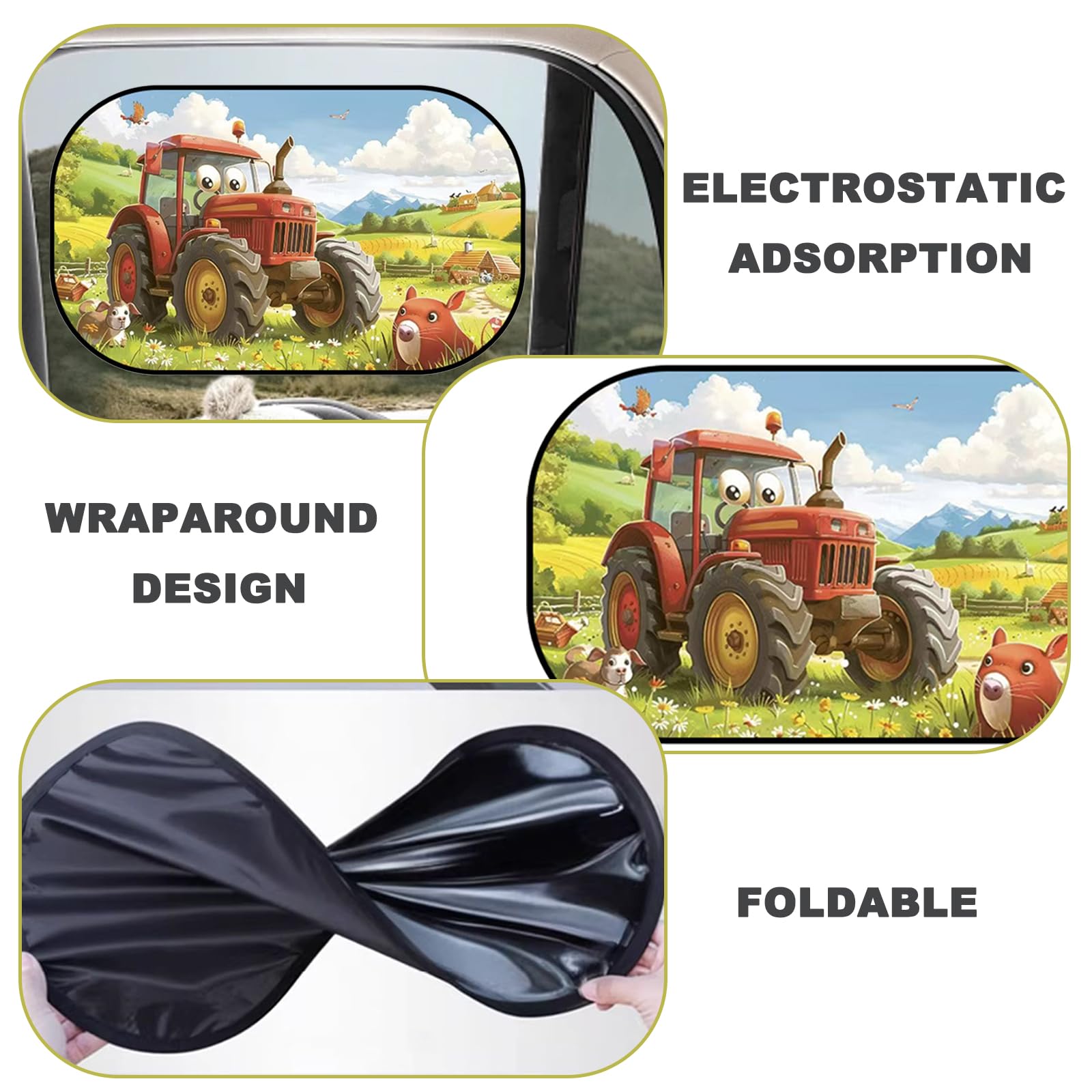 Tendine Parasole Auto Bambini Protezione UV, Cartone Animato Trattore, 51x31cm, Accessori Auto