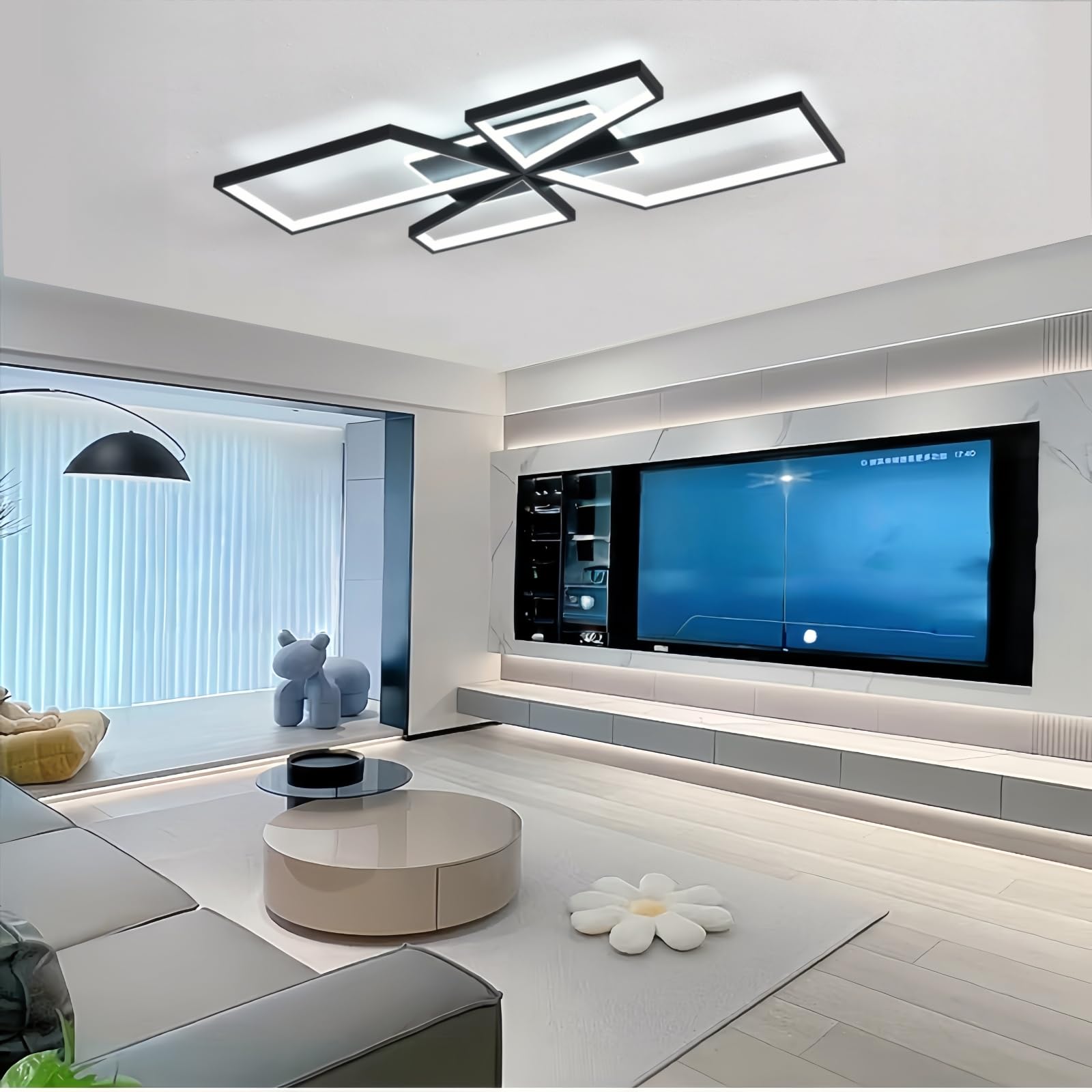 XDFSMG LED Ceiling Light for Living Room, 116W Dimmable Bedroom Ceiling Lights with Remote Control, 5 Light LED Ceiling Lighting for Kitchen, 140cm 3000K-6500K Modern Ceiling Light Dining Room, Black