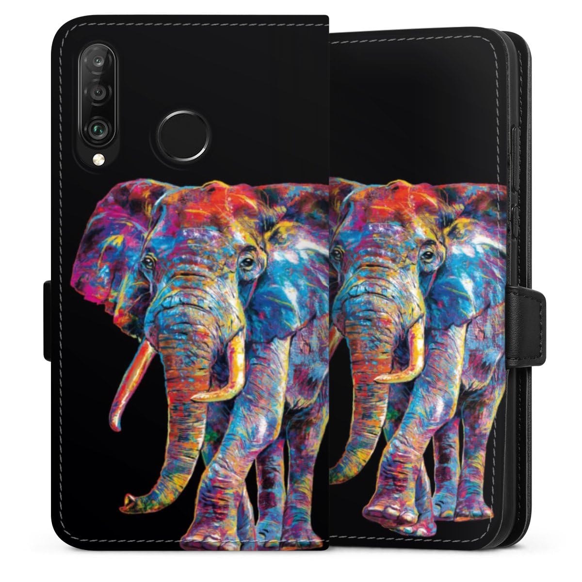 Etui Compatible avec Huawei P30 Lite New Edition Etui Folio Etui magnetique Éléphant Animaux Design
