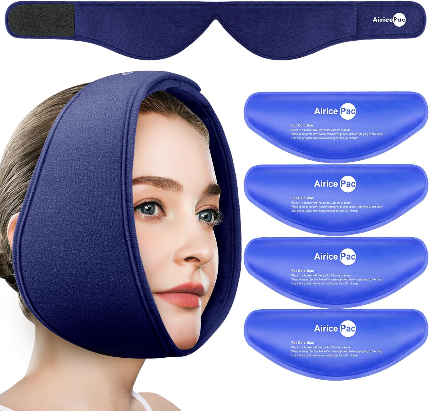 Wisdom Teeth Ice Pack Head Wrap, Face Ice Pack for Jaw Oral Surgery Pain Relief for TMJ, Teeth Removed, 4 Cold Therapy Gel Packs Reusable, Blue BLUE-1 1.0