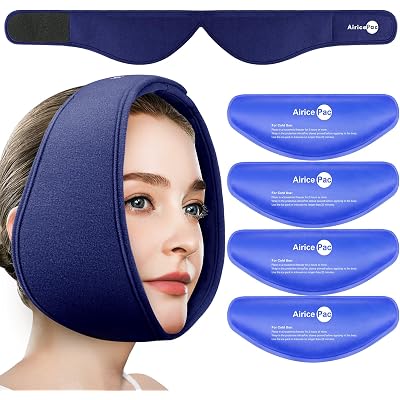 AiricePac Wisdom Teeth Ice Pack Head Wrap, Face Ice Pack for Jaw Oral Surgery Pain Relief for TMJ, Teeth Removed, 4 Cold Therapy Gel Packs Reusable, Blue