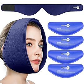 AiricePac Wisdom Teeth Ice Pack Head Wrap, Face Ice Pack for Jaw Oral Surgery Pain Relief for TMJ, Teeth Removed, 4 Cold Therapy Gel Packs Reusable, Blue