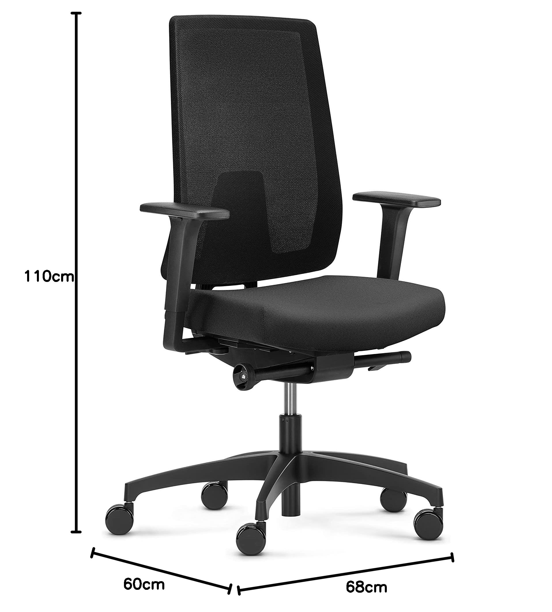 Dauphin Indeed, ergonomischer Bürostuhl für das Homeoffice, hohe höhenverstellbare Rückenlehne (61-68 cm), Sitztiefenverstellung (6 cm) (Netz-Rückenlehne)