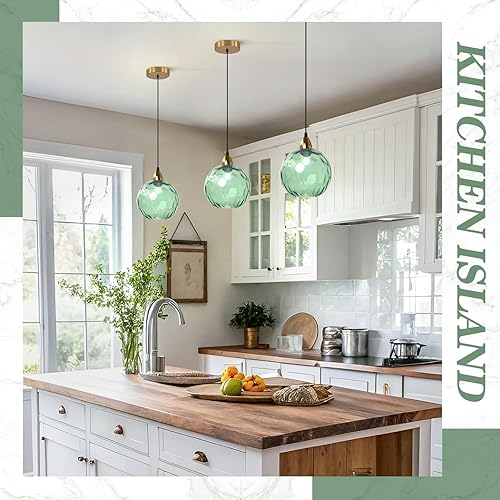 Miniatura 8 de BOKT Moderno globo dorado grande isla de cocina iluminación colgante de bola de vidrio verde claro lámpara colgante redonda de mediados de siglo