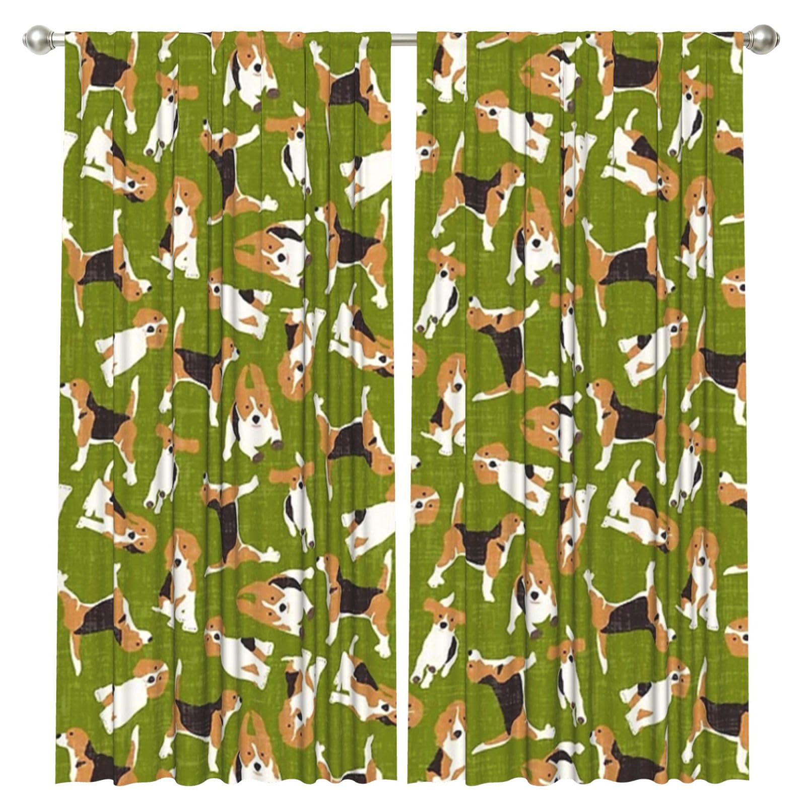 InOmak Beagle Scatter Green, 2 Panels Window Curtains 52 x 84 Inch Blackout Curtains for Living Room Bedroom