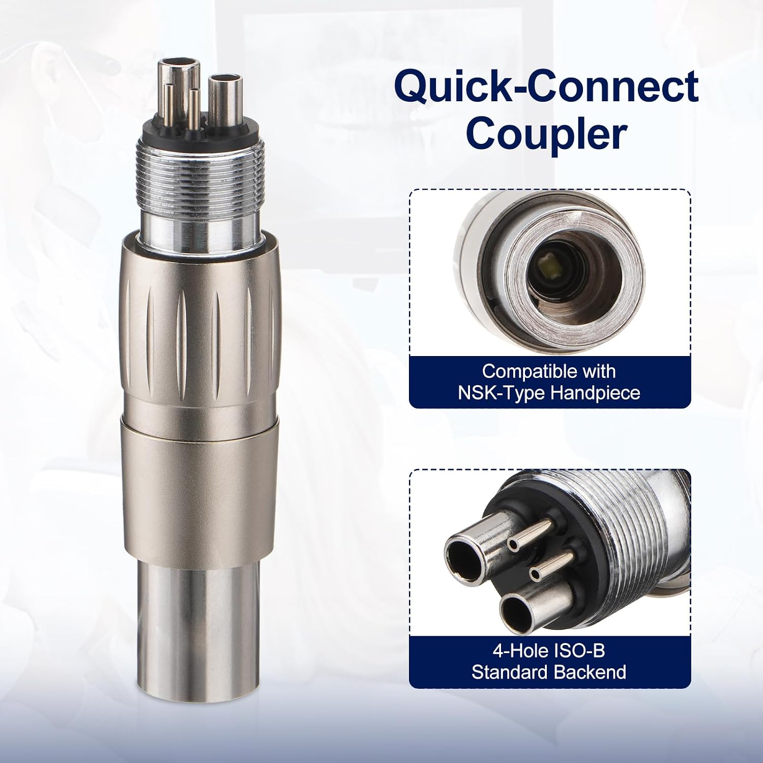 4E 4E'S USA Coupler Compatible with NSK Style Handpiece: Quick Connection | 360-Degree Swivel | 4-Hole Backend | Titanium Coating | Anti-Retraction Valve| 510(K) Approved
