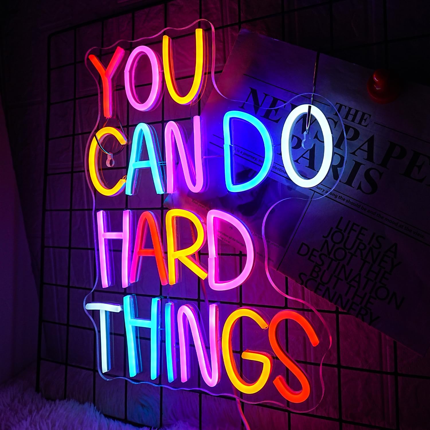 You Can Do Hard Things Neon Sign Dimmable LED Neon Signs for Wall Decor Neon Light Kids Wall Art Positive Classroom Decor USB Neon Light for Bedroom Birthday Party Classroom Backdrop Aesthetic Decoration - Image 3