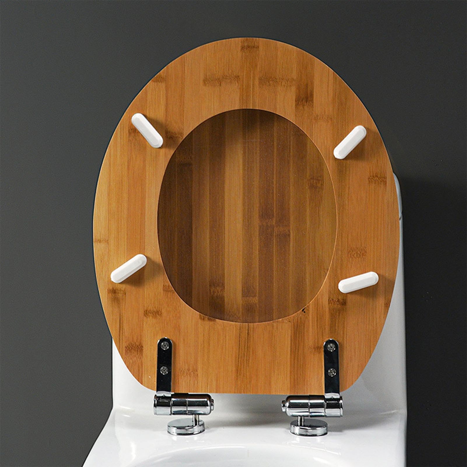 Wood Toilet Seat - Elongated Soft Close Lid | Stainless Steel Hinges