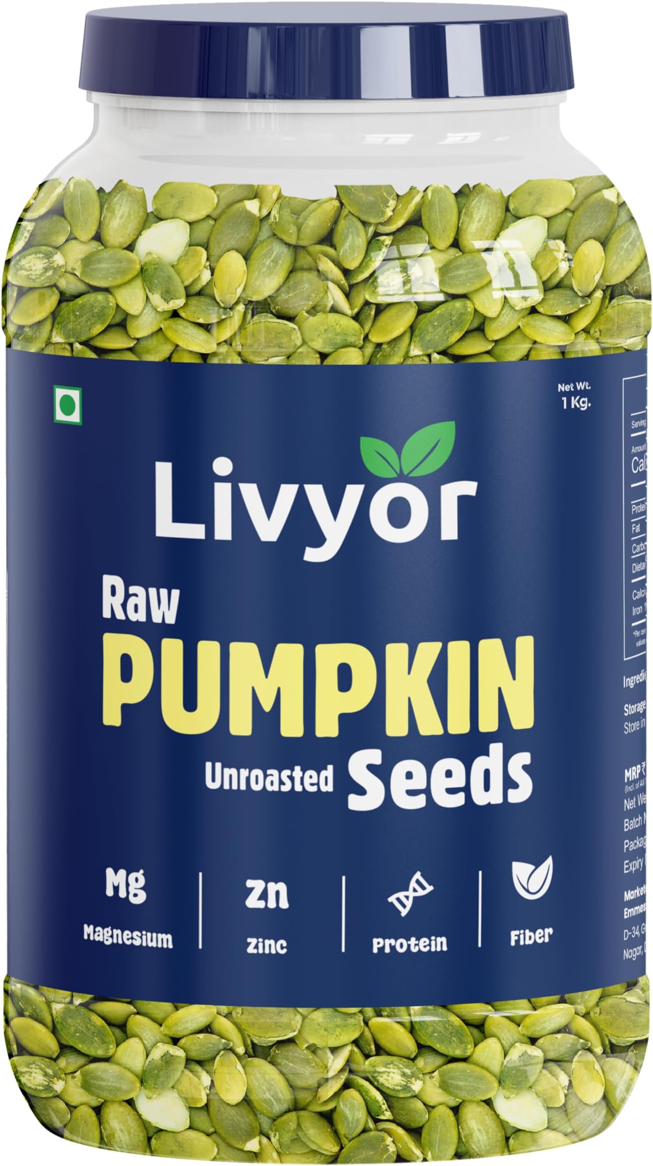Raw Pumpkin Seeds for eating - 1kg | Raw, Unroasted | Rich in Protein | High Fiber Seeds | Healthy Snack | 1 Jar Pack