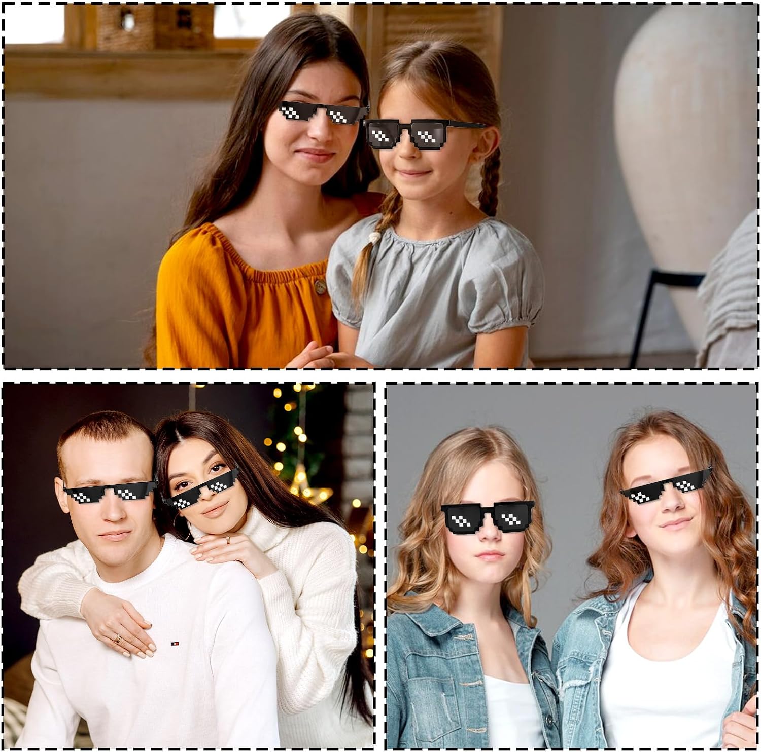 JIEYAO 4Pcs Cool Mosaic Glasses Props, Mosaic Sunglasses for Party Unisex Sunglass for Photo Cosplay Decoration Shades Men Women