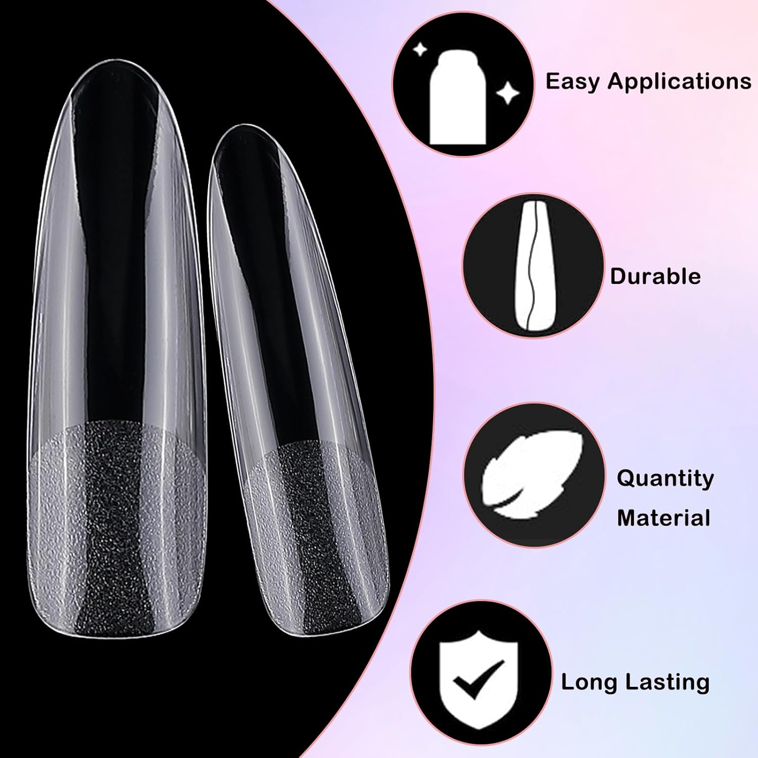 LoveOurHome 240pc XXL Almond Gel Nail Tips Extra Long Clear Oval Fake Nails 12 Sizes Full Cover Artificial False Nails Tips for Acrylic Nail Soft Gel Tips Extension Press on Nails Making