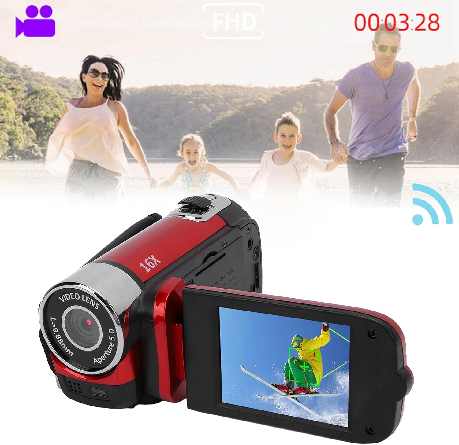 Yunir Video Camera Camcorder Digital Camera Recorder 1080P with 2.4 Inch Color Screen, 16MP 16X Zoom Anti Shake Camcorder Built in Battery (Red)
