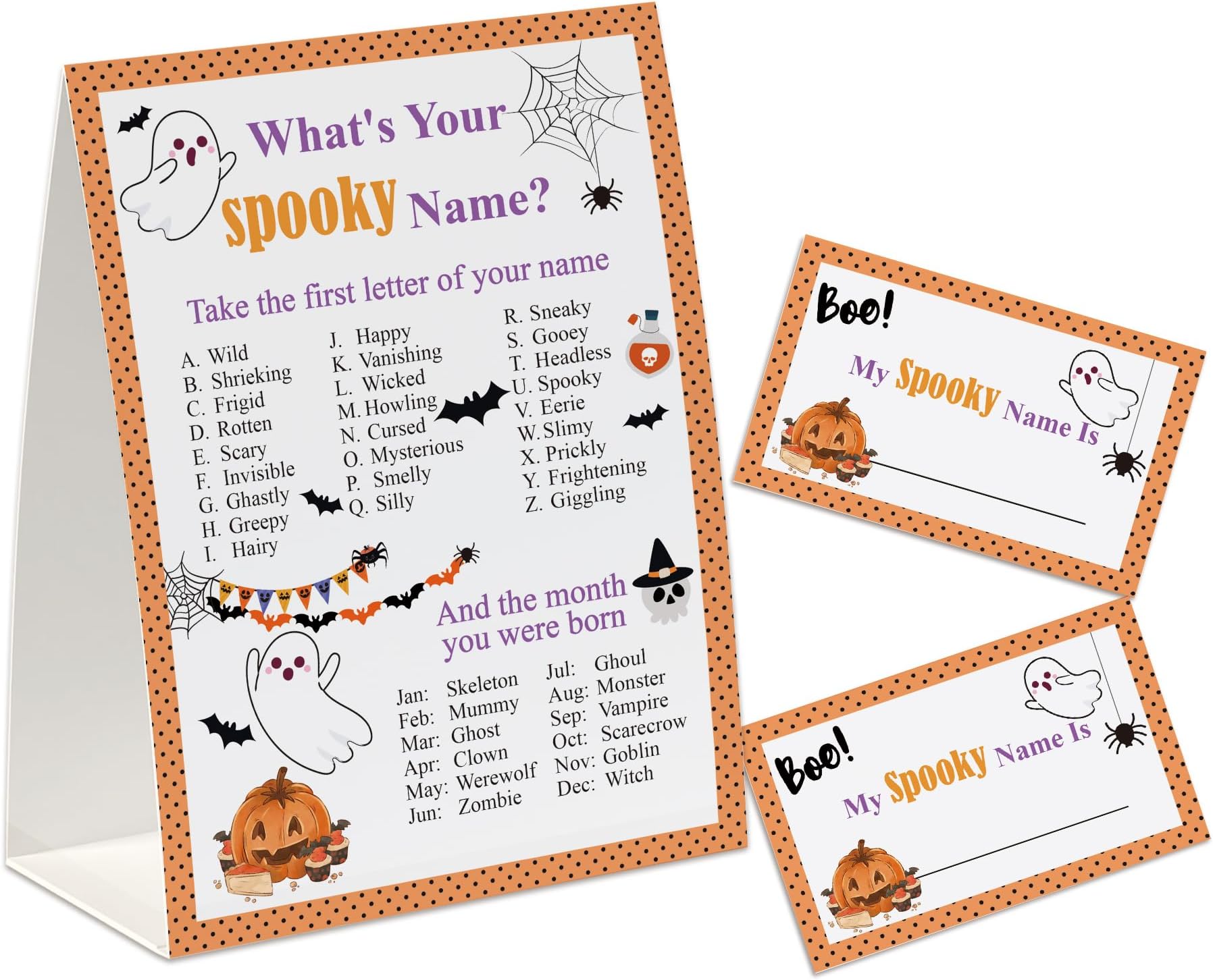 What's Your Spooky Name Game, Halloween Theme Party Decorations, Including 30 Name Stickers and 1 Sign, Halloween Game, Holiday Game (wsjmz01)