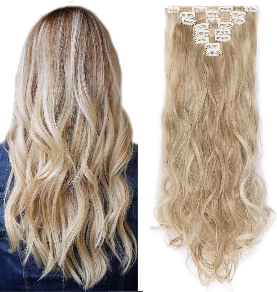 24" Hair Extensions Clip in 8 Pieces Curly Full Head Silky Hair Piece ...