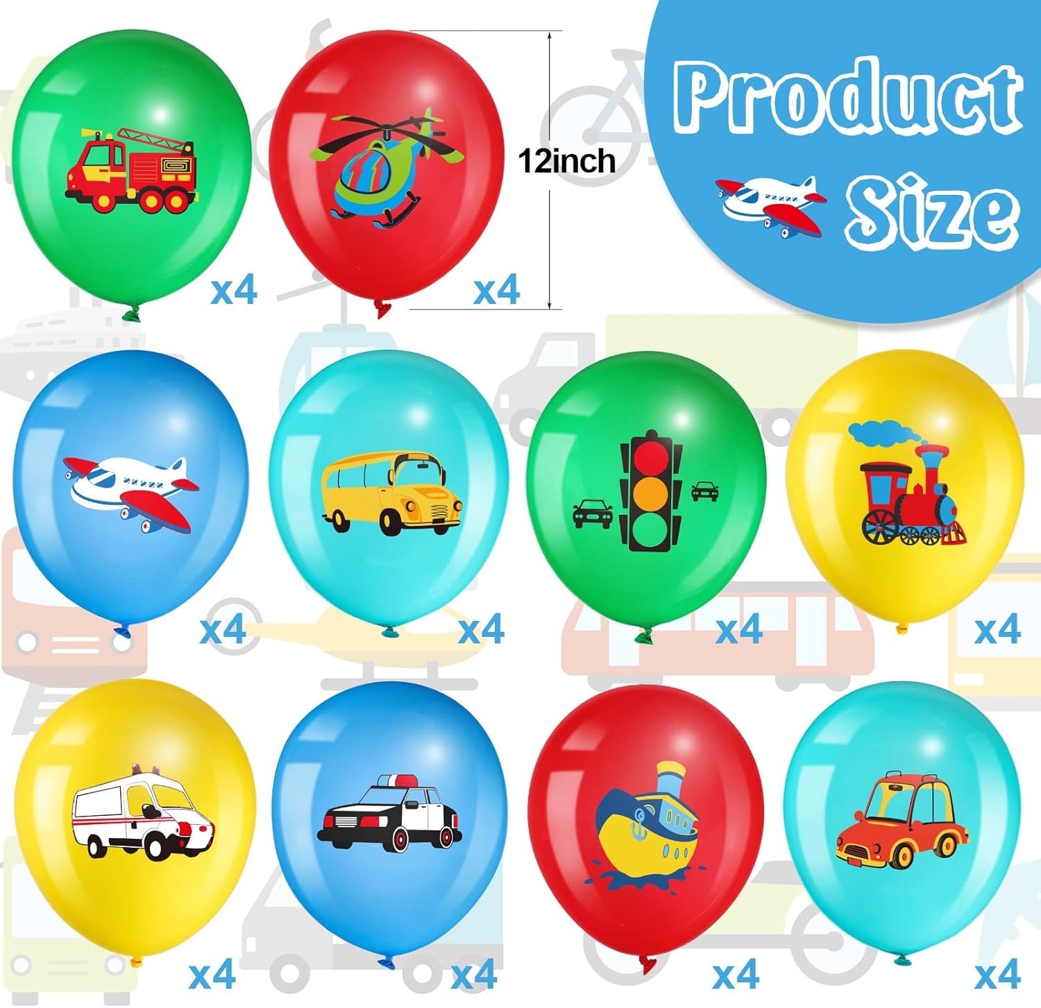 40 Pack Transportation Party Balloons Decorations Traffic Latex Balloons Vehicle Transport Party Supplies for Birthday Decoration