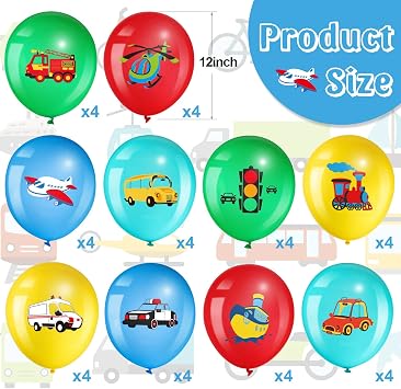 40 Pack Transportation Party Balloons Decorations Traffic Latex Balloons Vehicle Transport Party Supplies for Birthday Decoration