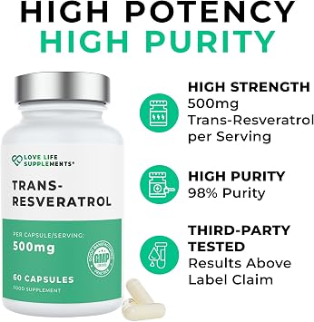 Trans Resveratrol 500mg, 98% Purity, 60 Vegan Capsules, Japanese Knotweed