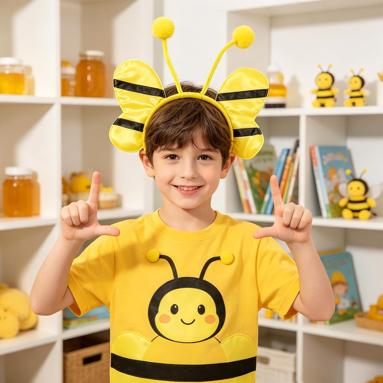 Bee Antenna Headband with Bee Wings Felt Balls Tentacle for Bee Costume Accessories Halloween Headband Christmas Cosplay Party Supplies