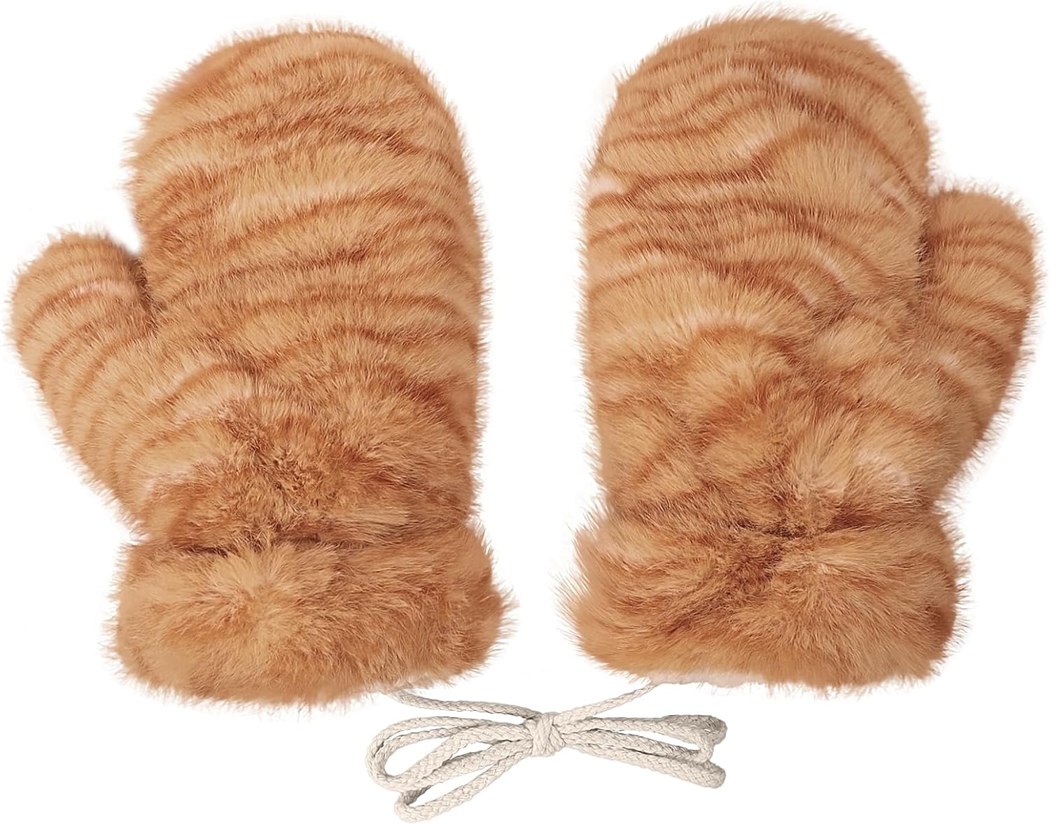 Women’s Fuzzy Plush-Lined Winter Mittens, Girls Cute Cat Stripe Giraffe Print Warm Faux Fur Cold Weather Gloves
