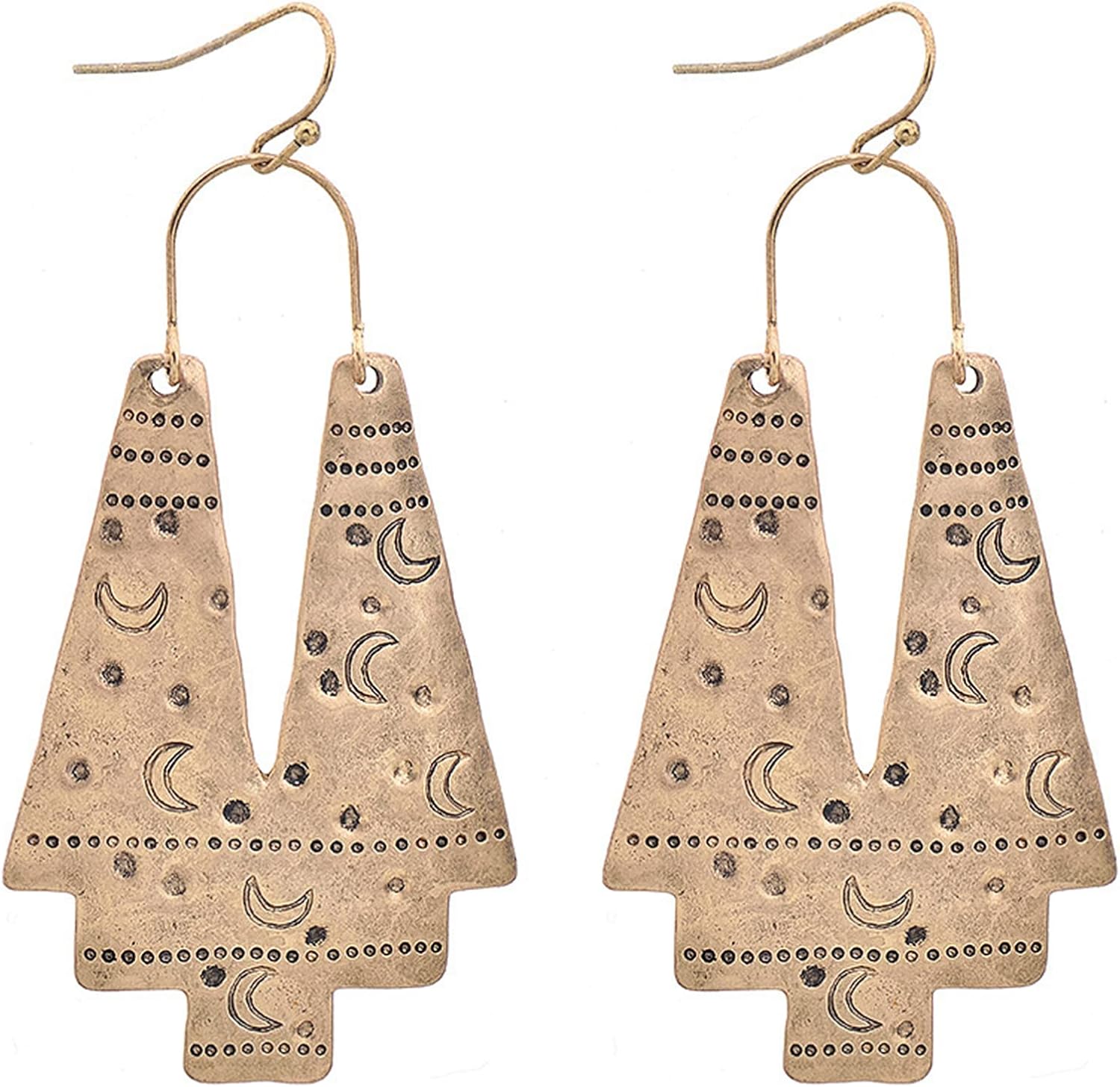 coadipress Vintage Boho Ethnic Dangle Earrings for Women Hollow Out Fan Shape Geometric Drop Earrings Ancient Moon Totem Tribal Earrings