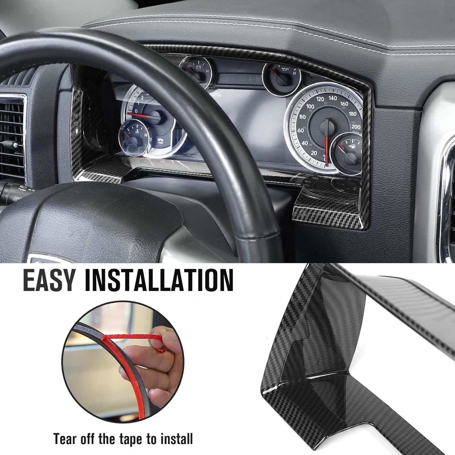 Jimen Compatible with Dodge Ram 2010-2017, Center Console Instrument Panel Overlay Dashboard Cover Trim (Carbon Fiber)