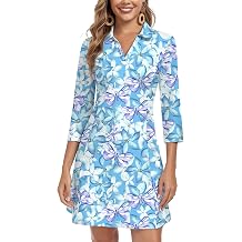 WOWENY 3/4 Sleeve Dress for Women with Pockets V Neck UPF 50+ Casual Sun Dress Breathable Quick Dry Beach Vacation