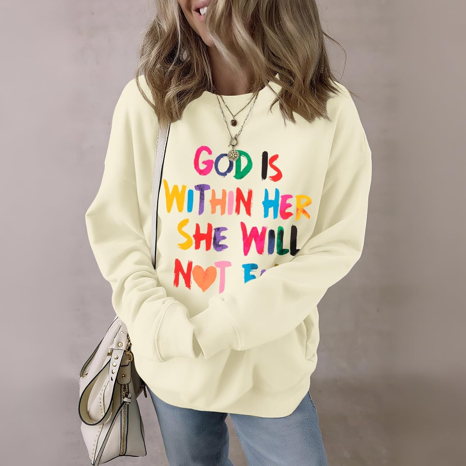 Christian God Is Within Her Sweatshirts for Women Jesus Faith Bible Verse Shirts Inspirational Hoodie Pullover Tops - Image 2