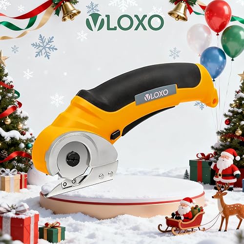 Miniatura 9 de VLOXO Tijeras eléctricas inalámbricas, cortador giratorio para tela con bloqueo de seguridad, cortador de cartón de 4.2 V, herramientas de corte