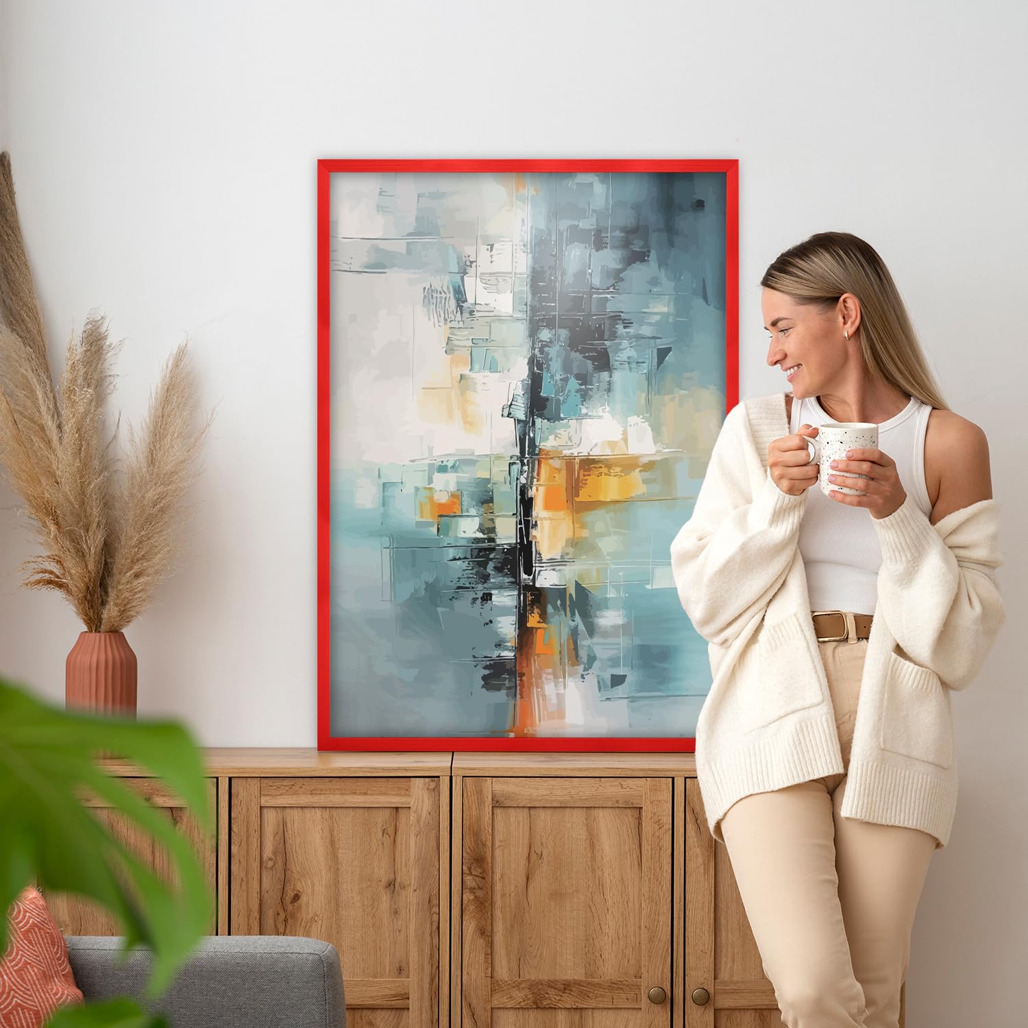 MG Design Marco para fotos 70 x 100 cm: marco para póster con marco Rojo de madera auténtica y cristal acrílico irrompible, vertical y horizontal, con un soporte para colgar en la pared.