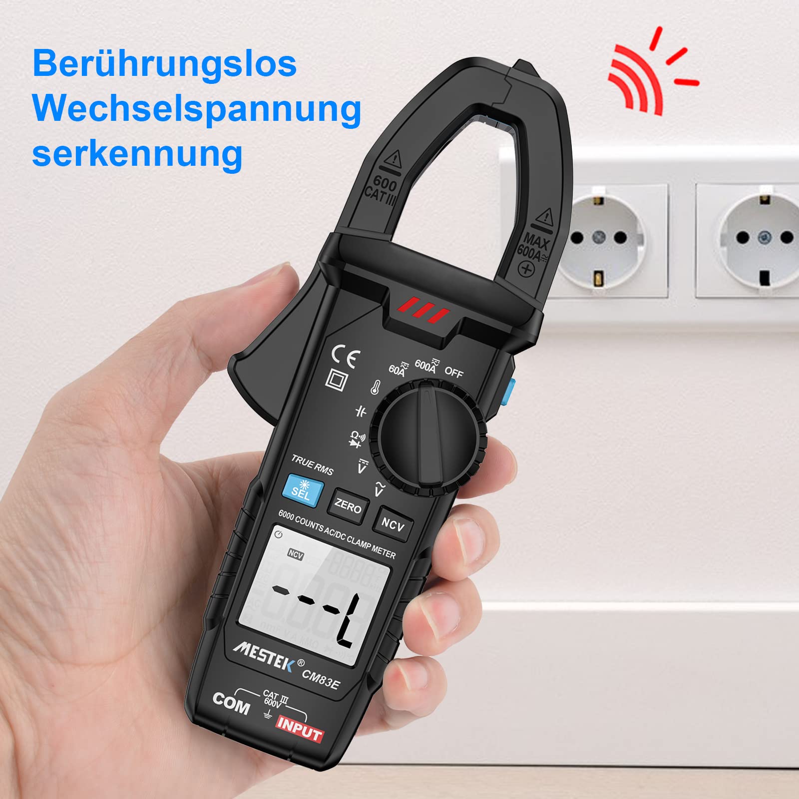 Pinza Amperimetrica Multimetro MESTEK Polimetro Digital Profesional Clamp Meter AC DC Corriente Voltaje CA/CC T-RMS Amperímetro Autorango Resistencia/Frecuencia/Temperatura Bateria NCV VFC 6000Cuentas