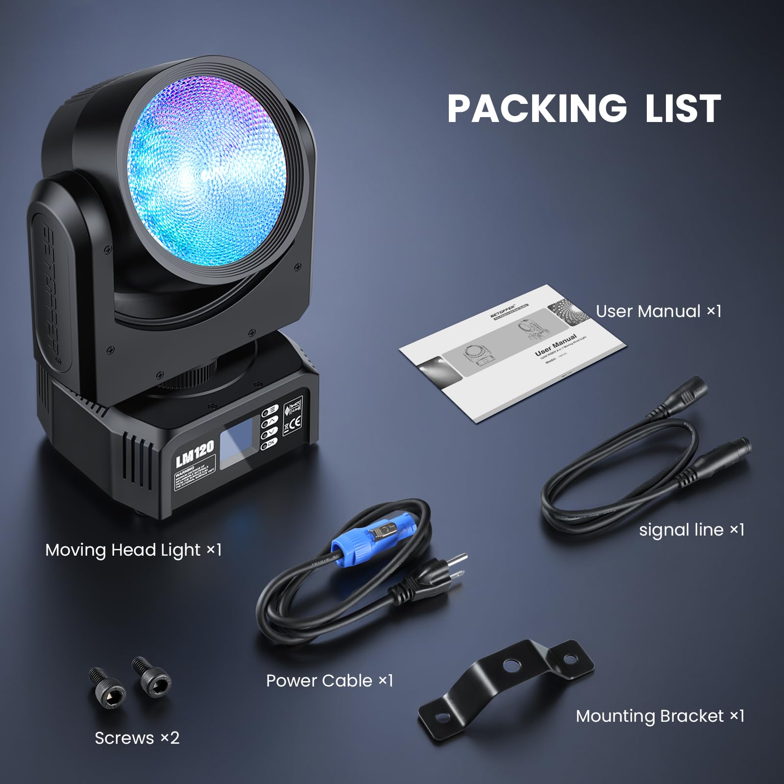 BETOPPER 120W Moving Head Lampe RGBW, Lyre LED DMX512, Éclairage de Scène Tête Mobile avec Lentille Unique, Activé Par le Son Lumière Disco pour Les Fêtes, DJ, Spectacles (LM120)