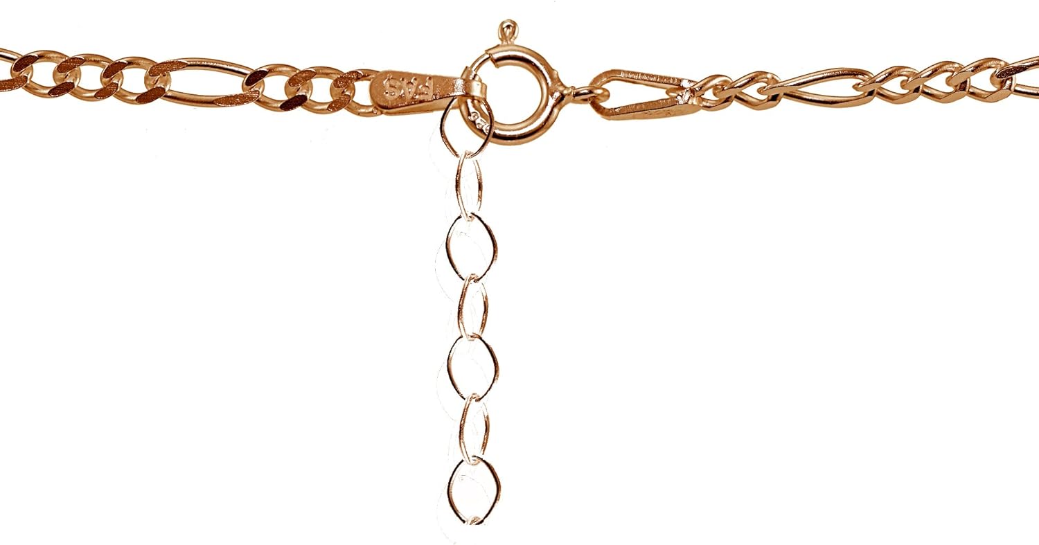Hoops & Loops 925 Sterling Silver Figaro Chain Classic Adjustable Ankle Bracelet for Women Men, Silver, Yellow Gold, Rose Gold - Image 2