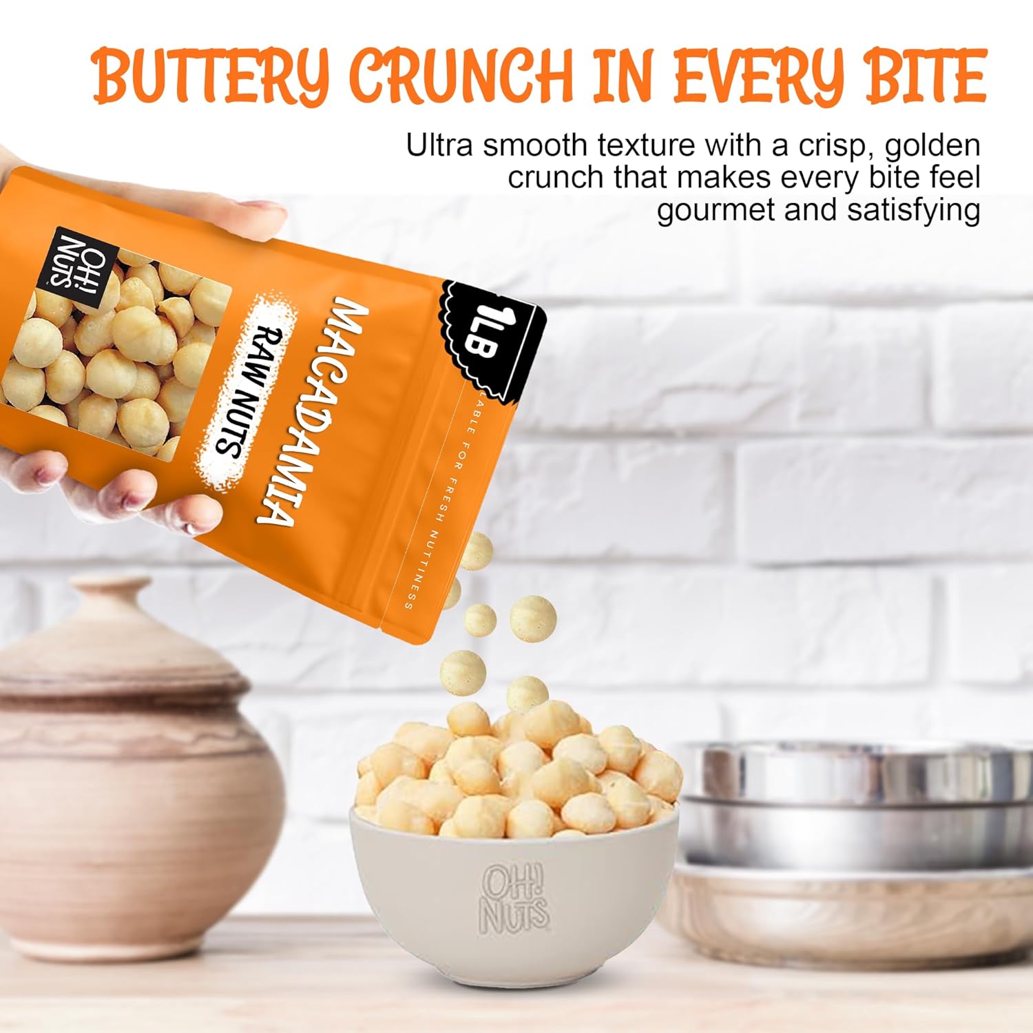 Oh! Nuts Raw Macadamia Nuts - Macadamia Nuts Unsalted - Jumbo Macadamia - 1 lb - 100% Natural Snack