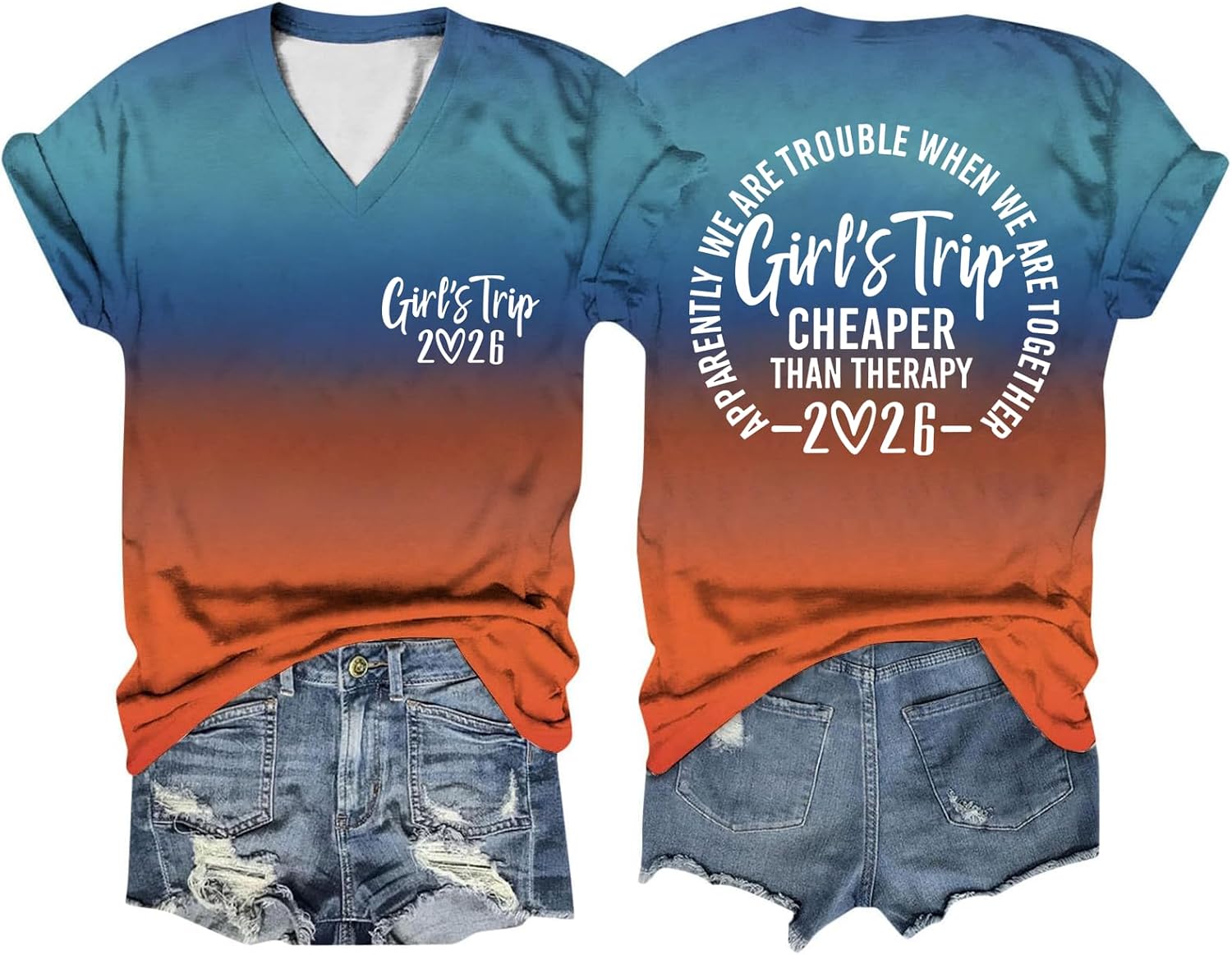 Girls Trip Tshirt for Women Girls Trip 2026 Shirt V Neck Summer Vacation Travel Weekend T-Shirt