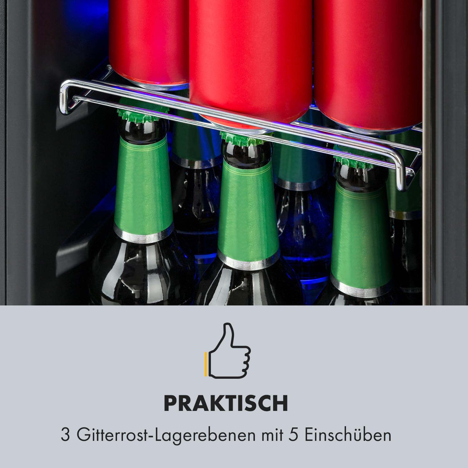 Klarstein Beerlager 56 Getränkekühlschrank, 56 Liter, 20 Flaschen, Glastür mit Edelstahlrahmen, Temperatur 0-10 °C, schwarz