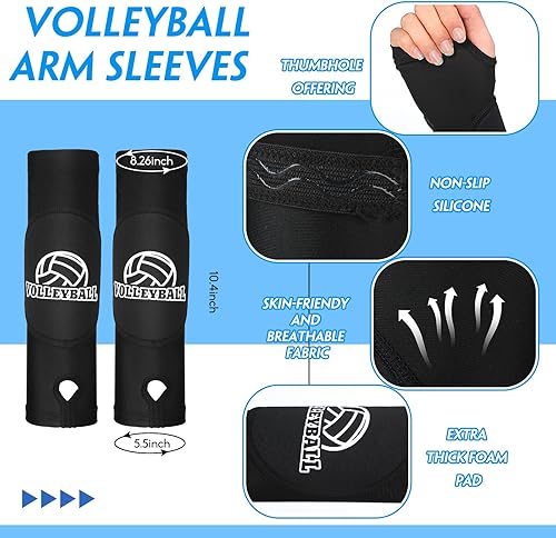 Miniatura 2 de Vabean 8 piezas de accesorios de voleibol, mangas de voleibol, rodilleras de voleibol, rodilleras deportivas para el cabello, banda de sudor, bolsa
