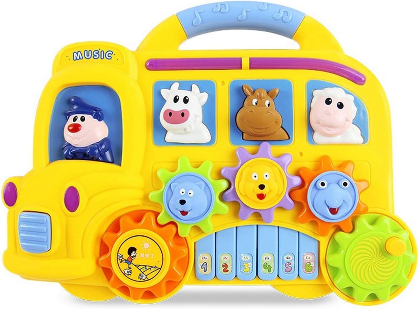 Kiddale Baby and Toddler Toy- Musical Piano, with rotating gears, twinkling lights, music-song-number-Q&A mode, fun animal sounds, educational learning toy for kids and toddlers-Yellow