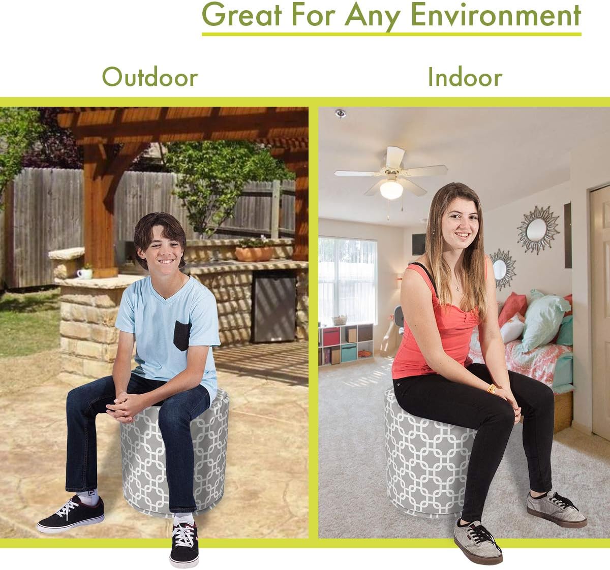 Majestic Home Goods グレーリンク インドア/アウトドア ビーンバッグ オットマンプーフ 長さ16インチ x 幅1