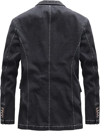 DGKaxiyaHM Men's Notch Lapel Business Jean Jacket Slim Fit Vintage Denim Jacket Casual Button Down Suit Blazer Jacket Coat