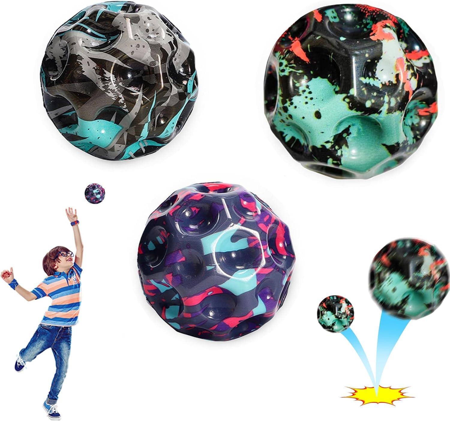 HARDIJ Moon Ball Space Balls High Bouncing Ball Pop Bouncing Space Ball Sports Training Ball Childrens Sensory Ball Easy to Size-8 cm Color-Multicolor (5) (B0D5YN3L1B) Amazon Price History, Amazon Price Tracker