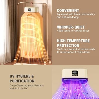 Portable Clothes Dryer, 8H Timer, w/Remote Control & Dry Bag, Mini Compact Foldable Fast Electric Dryer Machine for Laundry, Travel, Apartment, RV, Dorm, Quiet 45dB, Energy Save, 600W