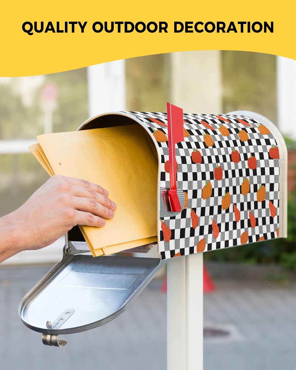Fall Pumpkins Mailbox Cover - Spring Summer Fall Winter Magnetic Mailbox Covers Décor Accessories for Outdoor Garden Wraps Post Letter Box Cover,Large Autumn Black White Buffalo Plaid Check