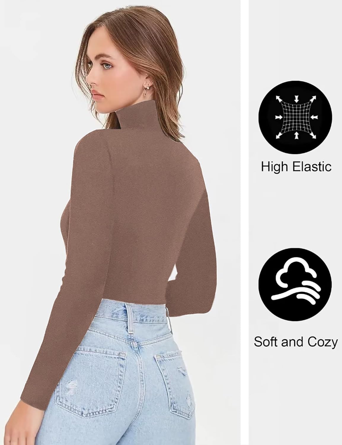 HOPLYNN 2/4 Pack Thermal Turtleneck Women Fleece Lined Turtle Neck Long Sleeve Shirts Mock Pullover Sweater Tops - Image 5