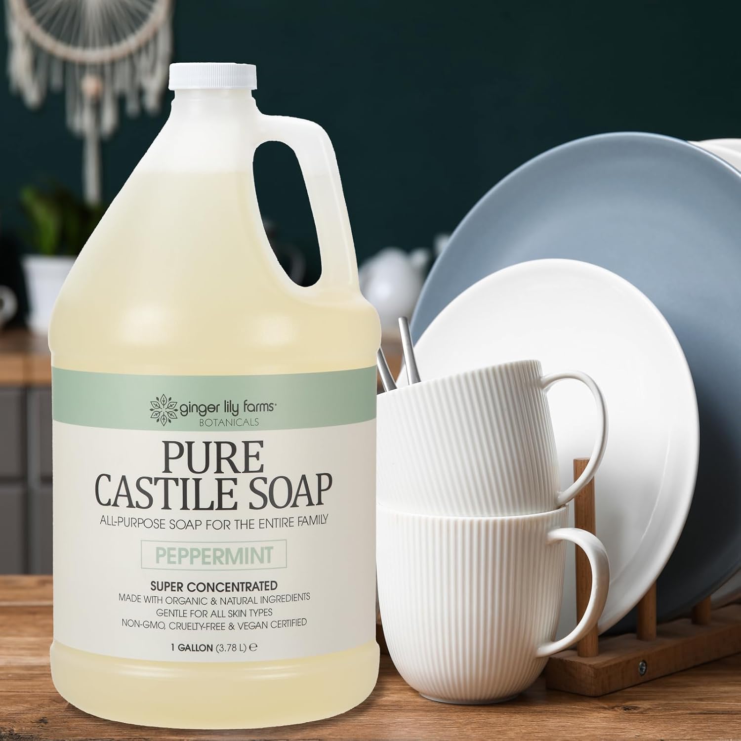 Ginger Lily Farms Botanicals Pure Castile Liquid Soap Refill, Peppermint Scent, 1 Gallon, All-Purpose Cleaner for Body, Face, Hair, Dishes, Laundry & Pets, Non-GMO, 100% Vegan & Cruelty-Free - Image 6