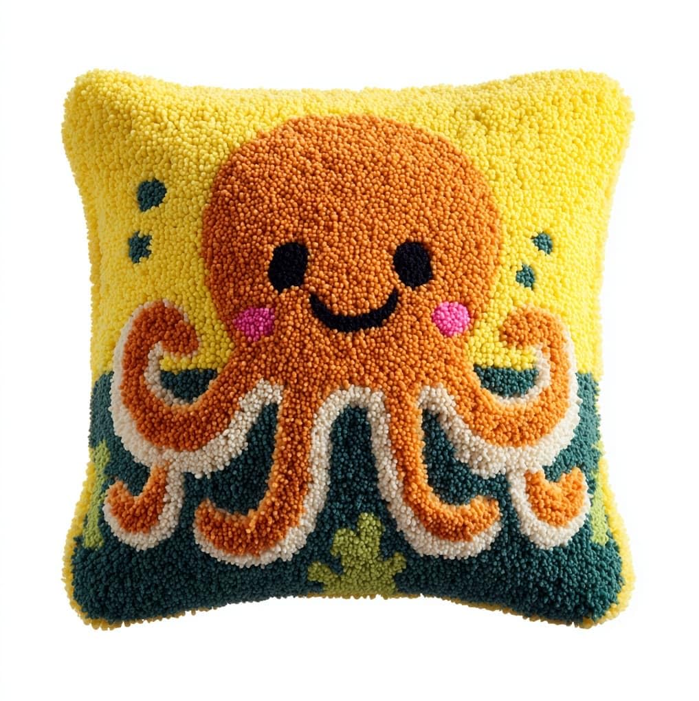 AxiangziK Latch Hook Kits 17x17in,Cartoon Octopus Latch Hook Craft Decorative Tapestry DIY Needlework Rug Kits for Beginners Children Adults and Seniors